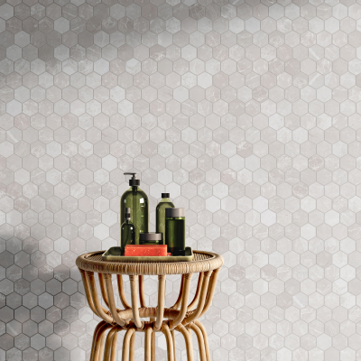 Botticino Hexagon Marble Mosaic Tile-Honed