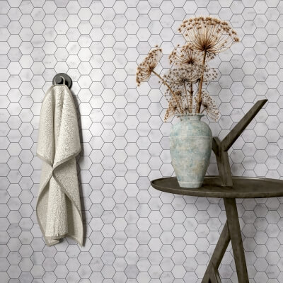 Carrara White Hexagon Marble Mosaic Tile - Honed