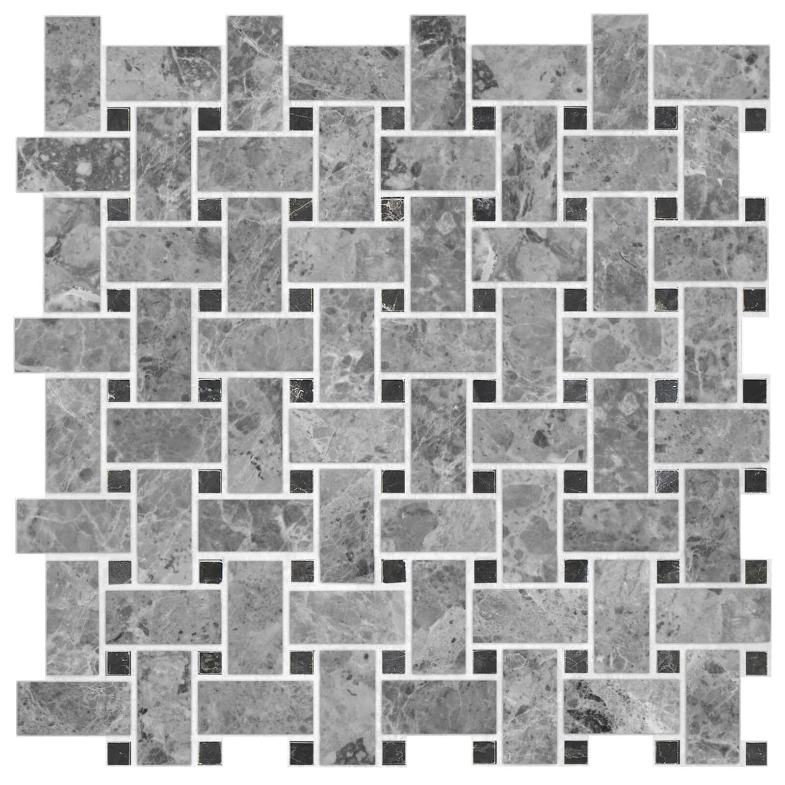 Silver Dark Grey - Black Basketweave Marble Mosaic Tile - Polished