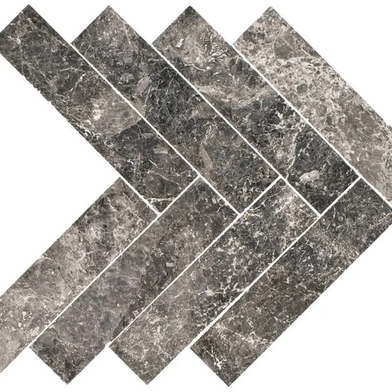 Silver Dark Grey Herringbone Marble Tile