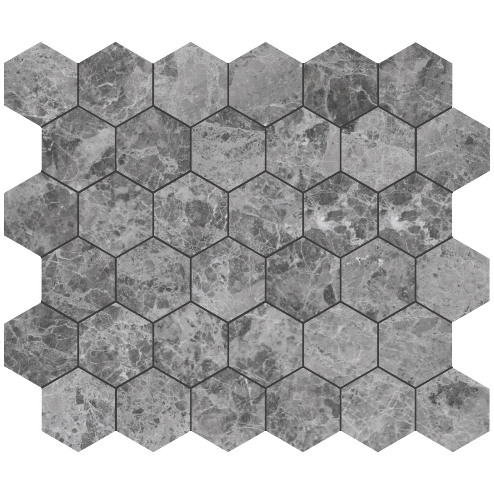 Silver Dark Grey Hexagon Marble Mosaic Tile - Polished