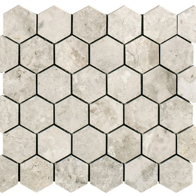 Silver Luna Hexagon Marble Mosaic Tile - Honed
