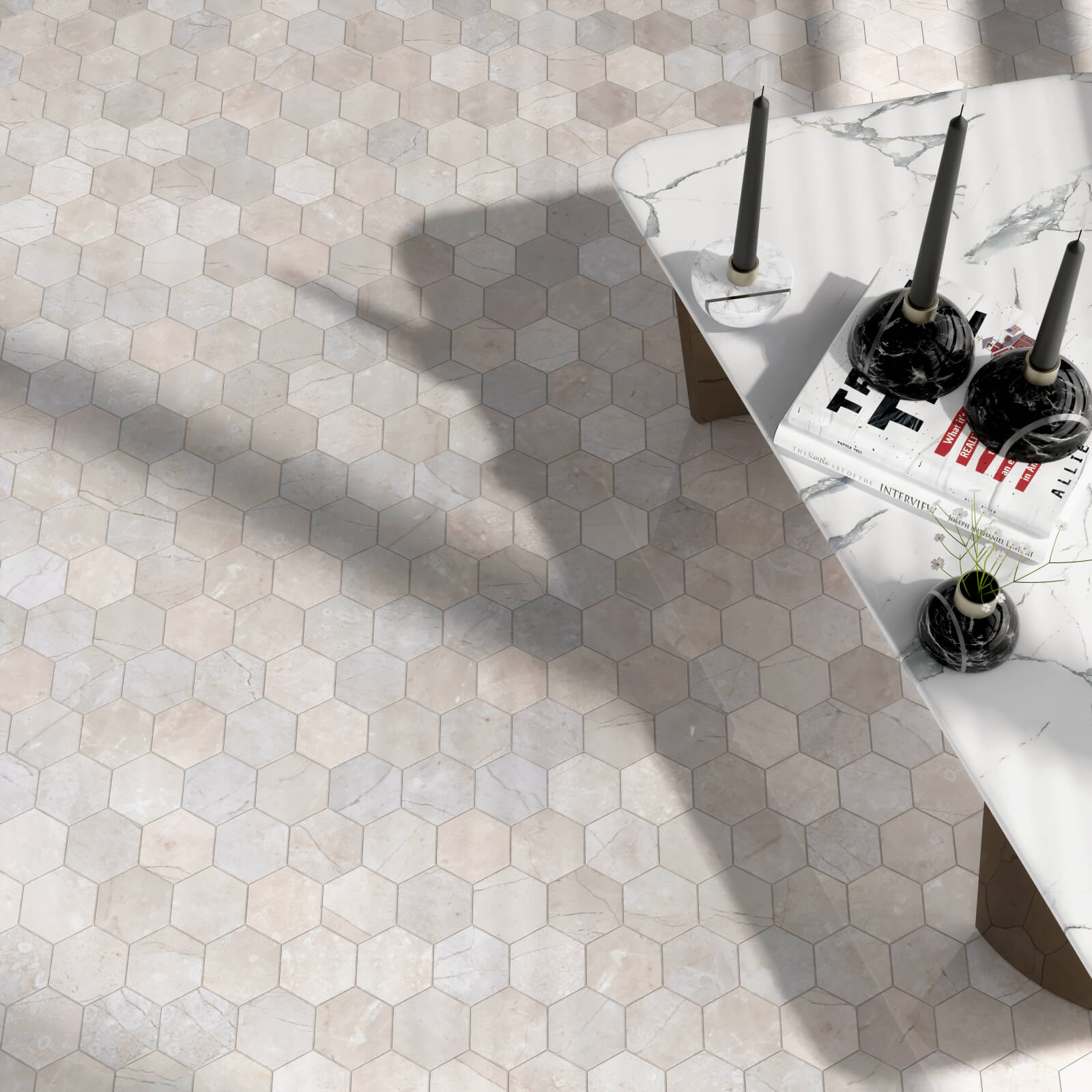 Crema Marfil Premium Hexagon Marble Mosaic Tile - Polished