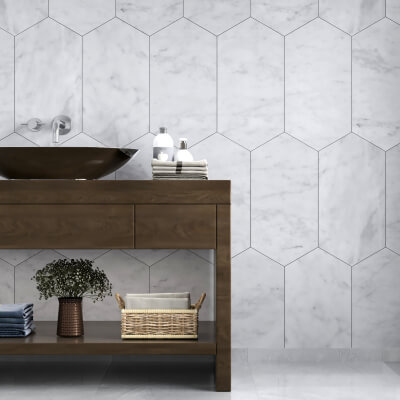 Carrara White Marble Oblong Hexagon Tile