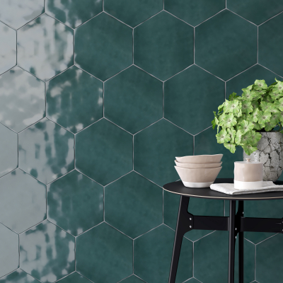 Amazon Green Hexagon Ceramic Wall Tile-Gloss
