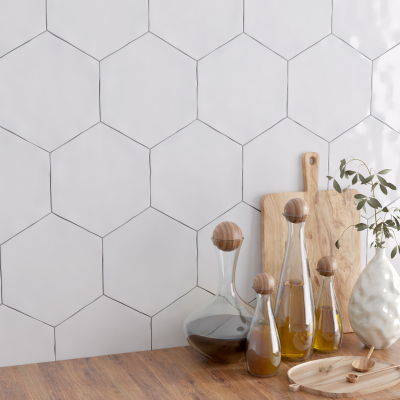 Amazon White Hexagon Ceramic Wall Tile-Gloss