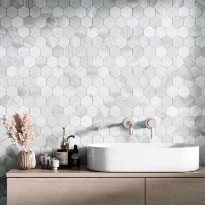 Calacatta Mix Hexagon Marble Tile-Honed