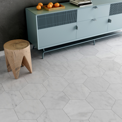Carrara White Hexagon Marble Tile-Honed