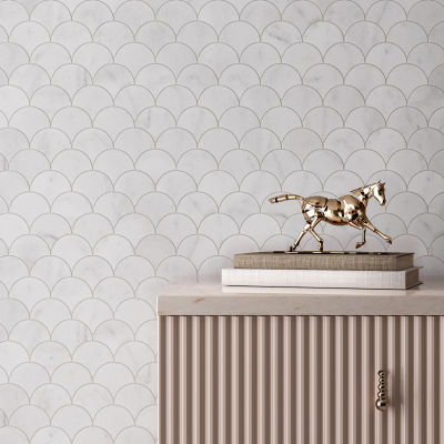 Carrara White Scallop Marble Mosaic Tile-Honed