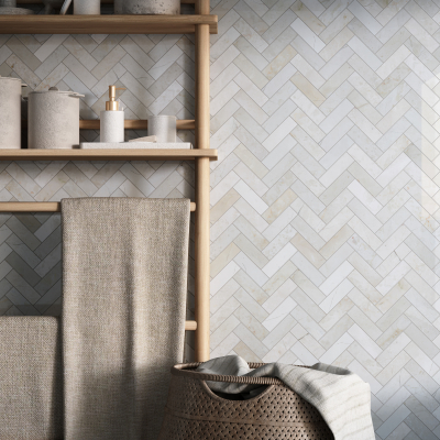 Crema Beige Herringbone Marble Mosaic Tile-Polished