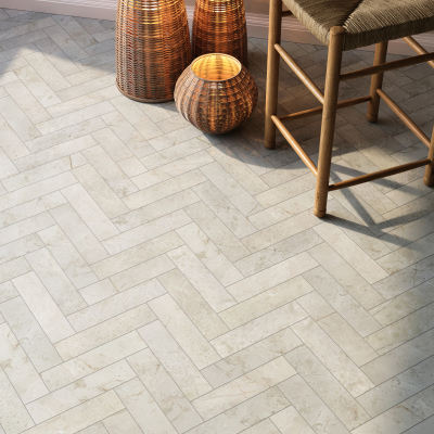 Crema Beige Herringbone Marble Tile-Honed