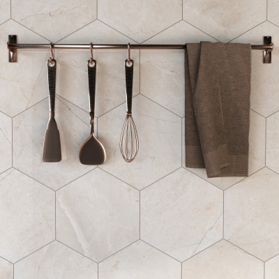 Crema Beige Hexagon Marble Tile-Honed