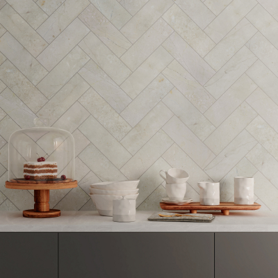 Crema Marfil Premium Herringbone Marble Tile-Honed