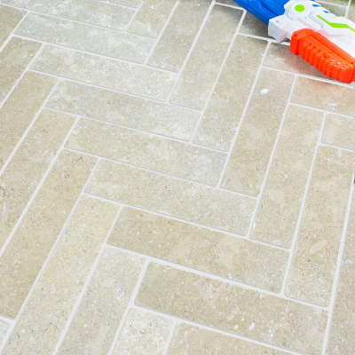 Dijon Grey Herringbone Limestone Tile-Tumbled