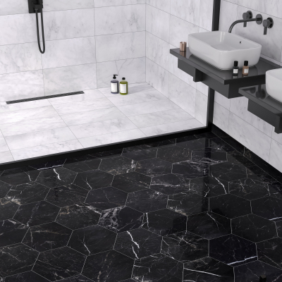 Marquina Black Hexagon Marble Tile-Polished