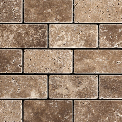 Noce Brown Travertine Brick Mosaic Tile-Tumbled