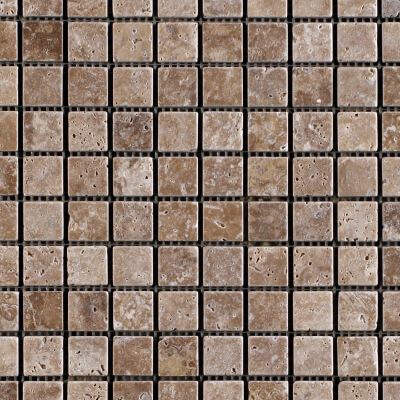 Noce Brown Travertine Mosaic Tile-Tumbled