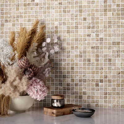 Noce Brown Travertine Mosaic Tile-Tumbled