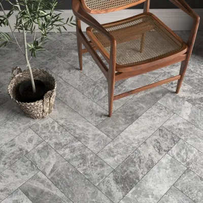 Silver Dark Grey Herringbone Marble Tile