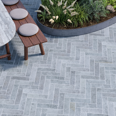 Valley Grey Limestone Herringbone Tile-Tumbled