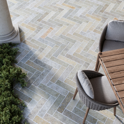 Vienne Yellow Limestone Herringbone Tile-Tumbled