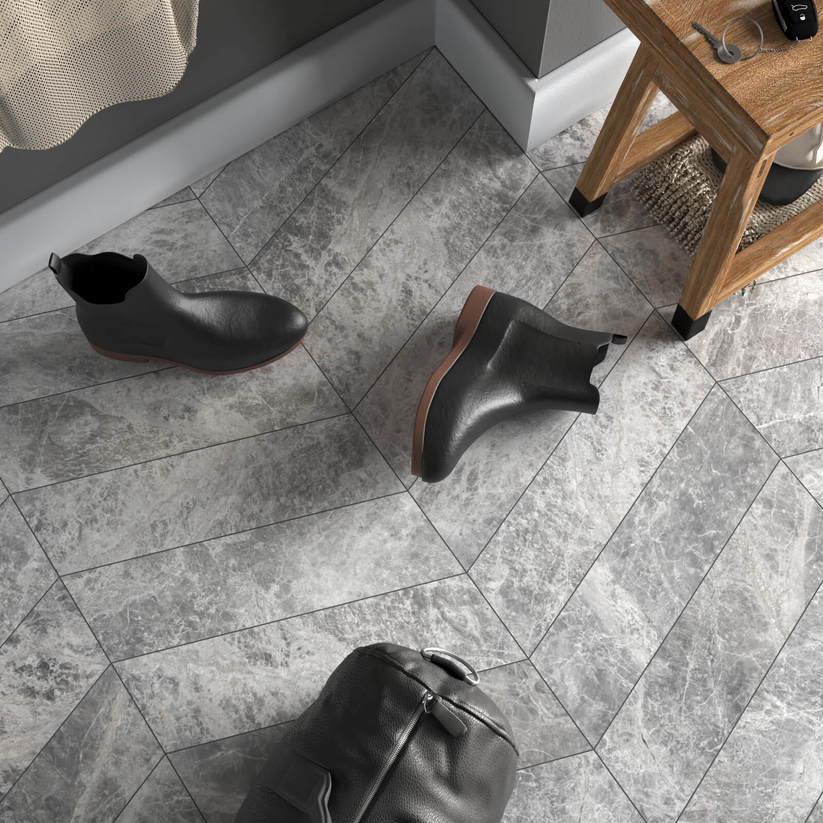 Silver Dark Grey Chevron Marble Tile Honed Stone Deals